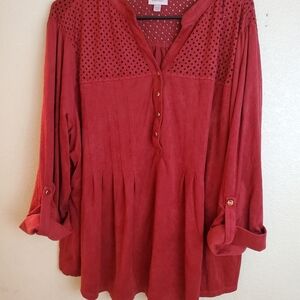 Avenue Red Suede Button Cutout Long Sleeve Top Western Rodeo Cowgirl 22/24
